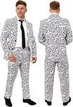 Mens Dalmatian Suit Costume - Large - Dalmatian Print Suit Jacket & Trousers, Black Tie - Adults Halloween TV Film Fancy Dress Costume