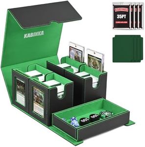 MTG Deck Box with Commander Display -Patented Design, 5 in 1 Trading Card Storage Box Fit 400 Double-sleeved Cards, Card Deck Case for TCG/Sports Cards with 4 Magnetic Card Holders(Black Green)