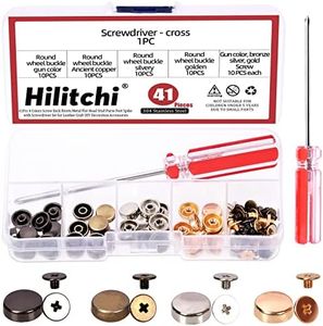 Hilitchi 41 Sets 4 Colors 10MM Flat Head Screw Back Rivets with Phillips Screwdriver, Purse Feet Flat Head Studs Rivets Screwback Leather Rivets Handbag Feet Studs Rivets(Gold/Silver/Bronze/Gun Black)