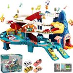 HAPPY HUES Dinosaur Toy Car Race Track - Play Set with 4 Mini Racer Cars and Track for Preschool Gifts Kids Ages 3 Years and Older