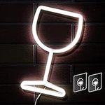 Neon Signs Wine Glass Lights - Wine Glass Shaped Neon Lights for Bar, Bistro, Party, Home Wine Cellar Lights Wall Art Decor Neon Signs (White)