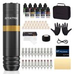 EZ Tattoo Machine Kit - Tattoo Kit with Rotary Tattoo Machine Pen, 1500mAh Battery Power Supply, 20Pcs Tattoo Needles and for Tattoo Beginners and Artists (Golden)