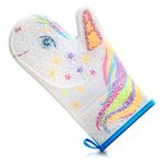 Gears Out Glitter Magic Unicorn Silicone Oven Mitt - Funny Oven Mitts - Heat Resistant Kitchen Glove, Soft Silicone, Quilted Fabric Lining