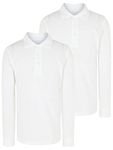 2 Pack Boys Long Sleeve Plain 100% Cotton Ages 3-16y Polo Shirts Children School T-Shirt Uniform Summer White