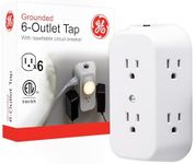 GE 6-Outlet Extender, Grounded Wall Tap, Reset Button, Circuit Breaker, Adapter Spaced Outlets, 3-Prong, Multiple Plug, Quick and Easy Install, Cruise Essentials, UL Listed, White, 56575