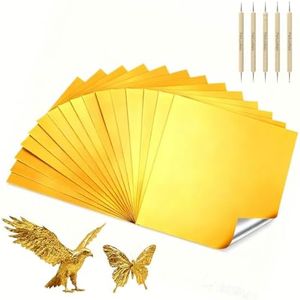 PanLuoNais 100 Pcs Thick Craft & Embossing Foil Sheets,Durable Tin & Aluminum Foil for DIY Art, Home Repairs and Crafting-Gold