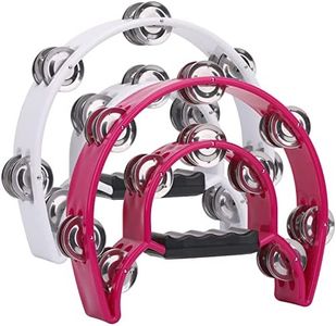 2Pack 10" Double Row Tambourine for Adult, Half Moon Musical Tambourine 20 Metal Jingles Hand Held Percussion Drum, Plastic Musical Percussion Tambourines for Adults, Church, Party, White & Rose Red