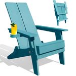 Krikacy Folding Adirondack Chair with Cup Holder, Weather-Resistant HIPS Plastic, Durable Outdoor Furniture for Fire Pit, Deck, Yard, Pool, Porch - Teal