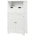 COSTWAY Bathroom Floor Cabinet, Wooden Free Standing Storage Cupboard with Adjustable Shelf, 2 Drawers and Doors, Home Living Room Hallway Organiser Unit (White)