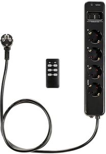 Navaris Multiprise avec télécommande - Bloc Alimentation 4 Prises (Type F) avec 2X Port USB-a 1x Port USB-c - Prise Multiple câble 1,5 m