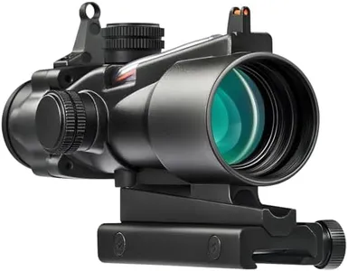 PINTY 4x32 Prism Scope with Fiber Sight, 4X Compact Tactical Rifle Scope with Fiber Reticle Sight, Iron Sights, Multicoated Lenses, Fiber Optical Scope for 20 mm Picatinny, Black