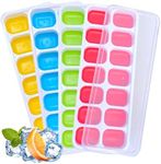 Ice Cube Tray, Pack of 4 Colours Ice Cube Trays with Non-Spill Lids, Flexible Ice Moulds with Silicon Base for Easy Release Ice Cubes, LFGB Certified BPA Free