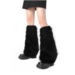 XEPST Faux Fur Fuzzy Leg Warmers Furry Boot Covers for Women, Warm Fuzzy Boot Cuff Boot Sleeves Y2k Leg Warmers for Party Costumes - Black