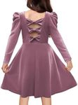 Arshiner Little Girls Dress Velvet Long Sleeve Bow Back Fall Winter Formal Party Twirl Vintage Midi Dresses with Pockets Mauve 3-4Y