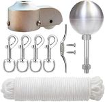 EKEV Flag Pole Hardware Parts Repair Kits - 3" Topper Silver Ball + 50 Ft Halyard Rope + 6" Cleat Hook + 4 Flag Swivel Snap Hooks + Flagpole Pulley Truck for 2" OD Tube