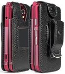 Case for Jitterbug Flip Phone, Nakedcellphone [Black Vegan Leather] Form-Fit Cover with [Built-in Screen Protection] and [Metal Belt Clip] for GreatCall Jitterbug Flip Phone 4G for Seniors (4043SJ6)