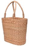 Now & Zen Large Water Reed/Seagrass Storage Basket Oval Market Shopping Bag - Dry Grass Natural cane Straw Beach Tote with Handle, water hyacinth Handbag/Lunch Bag for Fruits & Vegetables - Natural