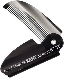 Kent 87T Black Graphite Handmade Folding Pocket Comb for Men, Fine Tooth Hair Comb Straightener for Everyday Grooming Styling Hair, Beard or Mustache, Saw Cut Hand Polished, Made in England