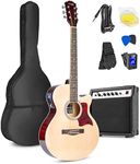 Max SHOWKIT Beginner Electric Acoustic Guitar Kit with 40W Amplifier, Built-in Tuner, EQ, Natural Finish - Ultimate Guitar Starter Kit for All Skill Levels