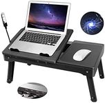 Moclever Laptop Stand for Bed-Multi-Functional Laptop Bed Table Tray w/Internal Cooling Fan & 2 Independent Laptop Stands-Foldable & 3 Different Height Laptop Desk-LED Lamp-4 Port USB,for Home/Office