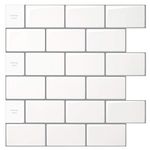 10-Sheets Peel and Stick Tile for Kitchen Backsplash, 12"x12" White Subway Tile with Grey Grount