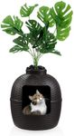 keygarzone Hidden Litter Box with Faux Plant, Cat Litter Box Furniture with Rattan Pattern for Large Cat, Carbon Filter, Easy Assemble & Clean, Brown