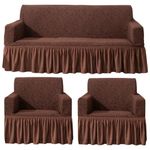 HOKIPO Frill Sofa Cover 5 Seater Elastic Stretchable Sofa Slipcover Protector for (3+1+1), Pecan Brown (AR-4646-J2*2 + AR-4648-J2)