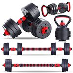 FAIRWAYUK 6 in one Vinyl Hand Weights 20kg Adjustable Dumbbells Set for Bodybuilding Bicep Weightlifting, Kettle Bell Handle, Barbell Bar Home Gym Fitness Training Adjustable Barbell Bar All in One