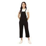 DEEBACO Solid Rayon Slub Lycra Jumpsuit For Women's|Western Style Relaxed Fit Strap Shoulder One Piece Summer Wear Dungaree Casual Fashionable Stylish Outfit With Zipper Back (DBJU00001540_S_Black)