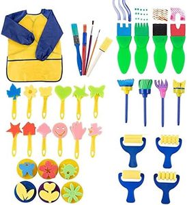 36 Piece Kids Painting Kit for Arts and Crafts with Foam Paint Brushes, Rollers and Stamps