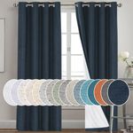 Primitive Textured Linen 100% Blackout Curtains for Bedroom/Living Room Energy Saving Window Treatment Curtain Drapes, Burlap Fabric with White Thermal Insulated Liner (52 x 84 Inch, Navy)