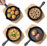 Navaris Cast Iron Skillet With Wooden Base (Set of 4) - Cast Iron Frying Pan Small Skillet With Protective Wood Base - Heavy Duty Metal Skillet Pans - 6" (15cm)