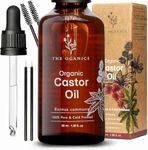 THE OGANICS Organic Castor Oil, 100% Pure, Natural and Cold Pressed, Promotes Eyebrow and Eyelash Growth, Vegan| Glass Bottle+Pipette+2 Sets Brow and Eyeliner Brush (50 ML)…
