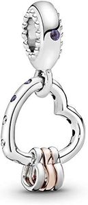 Pandora Moments Women's 14k Rose Gold-Plated and Sterling Silver Heart Full of Hearts Dangle Charm for Bracelet, groß, Metal Crystal, Cubic Zirconia