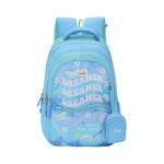 Genie Dreamer Backpack for Girls, 17" Cute, Colourful Bags, Water Resistant and Lightweight, 3 Compartment with Happy Pouch, 27 Liters, Nylon Twill, Blue, Blue, 17 inch, Casual