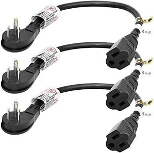 FIRMERST 1875W Low Profile 1 Foot Extension Cord 14 AWG Black 3 Pack 1 Foot