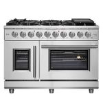 Forno 48-inch French Door Gas Range with 1 Sealed Dual-Ring Brass Burner 20K BTU - 4.32 Cu.Ft Convection Fan Oven 30,000 BTU - Modern Design Kitchen Range with Air Fryer Basket, Rack & Drip Pan