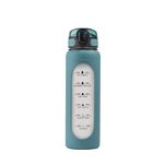 TintBox 1 Litre Motivational Borosilicate Glass Sipper with Silicone Sleeve, Time Markings, Leak-Proof (Planet Green)
