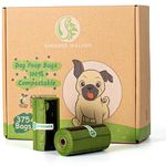 GREENER WALKER 100% Compostable Poo Bags for Dog Waste, 20% Extra Thick and Durable 375 Poop Bags, Leak Proof Biodegradable Dog Poo Bags with EN13432 and BPI Certified (Green)