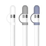 FORYEE 3 PCS Silicone Cap Cover Accessories for Apple Pencil 1st Generation Anti-Drop Rope Compatible Multiple Colors (White,Gray,Blue)