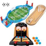 Meooeck 3 Sets Desktop Arcade Basketball Table Top Game Mini Bowling Game Tabletop Mini Football Soccer Pinball for Indoor Game Room Desk Games for Office for Adults, for Little Ones