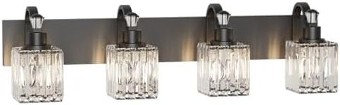 GarveeTech Modern Crystal Bathroom Vanity Lights Black Bathroom Light Fixtures Crystal Vanity Shower Lights Over Mirror, Mirror Glass Crystal Bathroom Vanity Lighting Fixtures