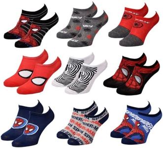 Ozabi Spiderman Boys' Socks, Pack of 9 Sneaker Surprise, 23-26