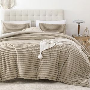 Smoofy Fluffy Full Size Comforter Sets 3 Pieces - Linen Fleece Fluffy Comforter Set, Luxury Fuzzy Full Bedding Set, Soft Comforter Full Size All Season, Heavy Faux Fur Comforter with 2 Pillow Cases