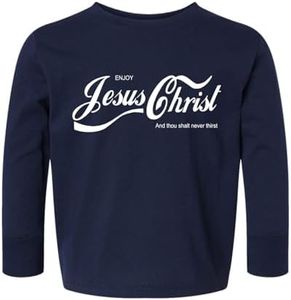 Enjoy Jesus Christ Shirt – Thou Shalt Never Thirst, Funny Christian Gifts for Men Women, Faith Apparel Inspirational Toddler Long Sleeve Graphic Shirt, Navy, 3T