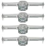 (4-Pack) Ceiling Fan Mounting Bracket with Adjustable Bar Hanger, 1-1/2'' Deep, 2 NMSC Clamps, 2 1/2'' Knockouts, Fits 16-24 Inch Joist Spaces, Ground Screw, Electrical Box for Light Fixtures