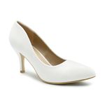 Womens Ladies Low MID HIGH Kitten Heel Pumps Pointed Toe Work Court Shoes Size (UK 5 / EU 38 / US 7, White PU)