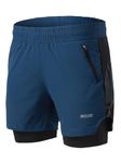 ARSUXEO Men's 2 in 1 Active Running Shorts with 2 Zipper Pockets B191 Dark Blue L