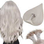 Hetto Nano Hair Extensions Real Human Hair Nano Ring Hair Extensions Blonde Human Hair Nano Beads Extensions Human Hair Straight #60 Platinum Blonde 14Inch 50g 50strands