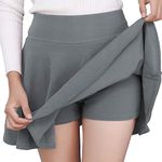 FRAULEIN Girl's/Women's Classic Stretchy All Time Trendy Flared Knee Length Skater Skirts Inbuilt with Inner Safety Shorts (in, Alpha, 2XL, Plus, Grey)